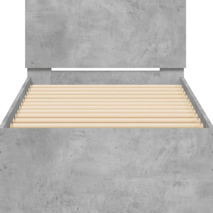 Sängynrunko päädyllä ja LED-valoilla betoninharmaa 90x200 cm (38809)