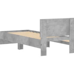 Sängynrunko päädyllä ja LED-valoilla betoninharmaa 90x200 cm (38809)