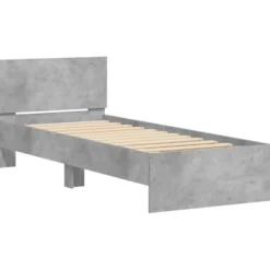 Sängynrunko päädyllä ja LED-valoilla betoninharmaa 90x200 cm (38809)
