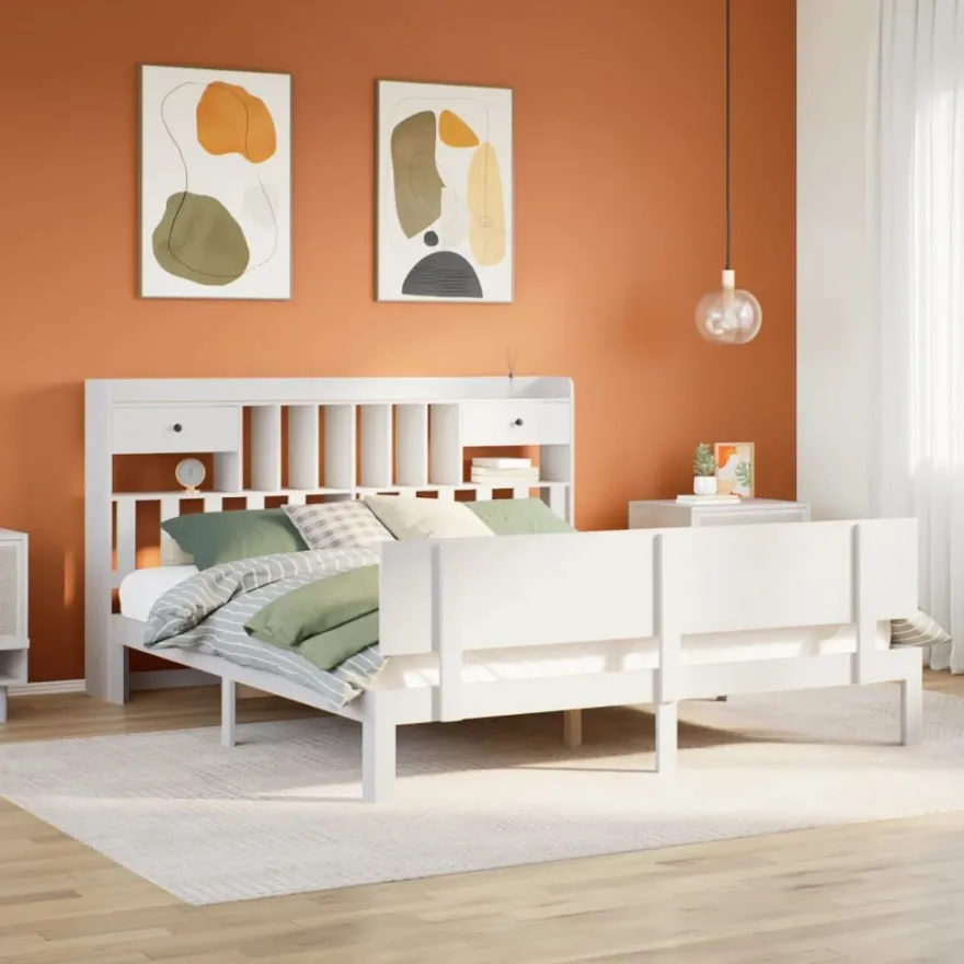 Sänky kirjahyllyllä, täysi mänty, eri kokoja ja värejä (44194)