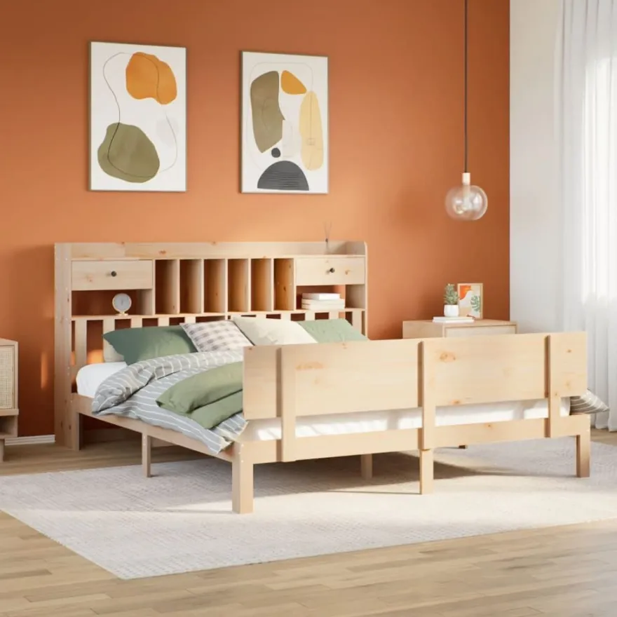 Sänky kirjahyllyllä, täysi mänty, eri kokoja ja värejä (44194)