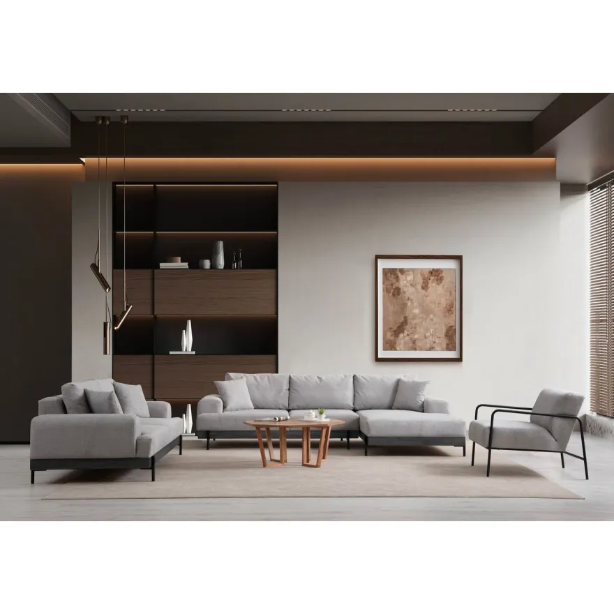 Sohva Linento Furniture Eti Black, 3-istuttava, leveys 220cm, harmaa