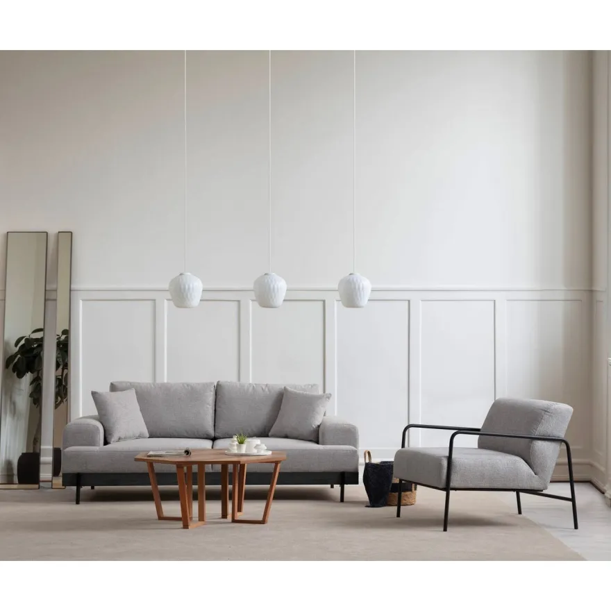 Sohva Linento Furniture Eti Black, 3-istuttava, leveys 220cm, harmaa