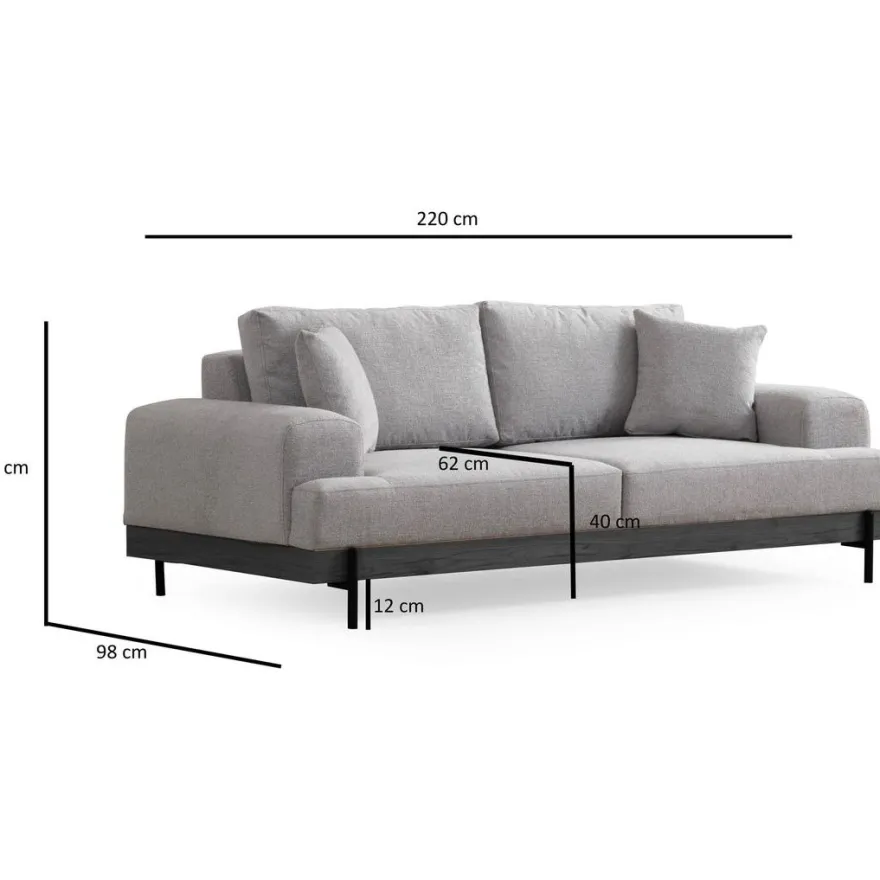 Sohva Linento Furniture Eti Black, 3-istuttava, leveys 220cm, harmaa