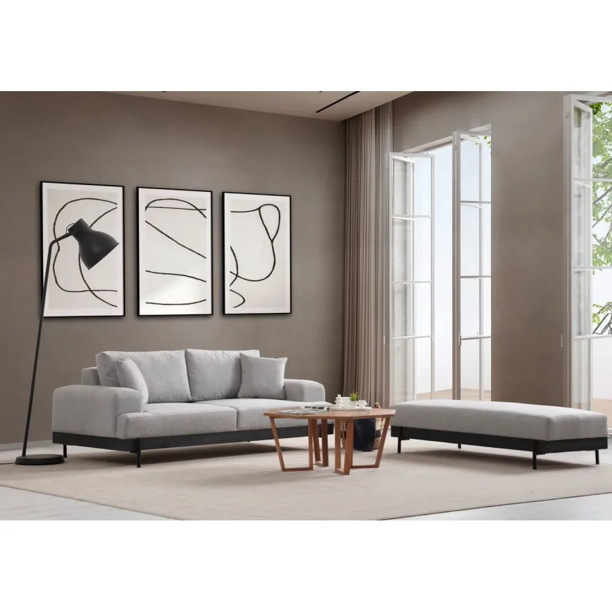 Sohva Linento Furniture Eti Black, 3-istuttava, leveys 220cm, harmaa