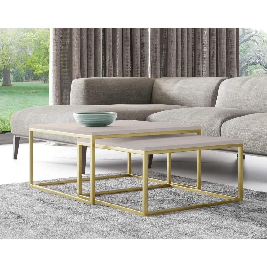 Sohvapöytä Nomla DUAL ZLOTY, 2kpl, kulta/beige