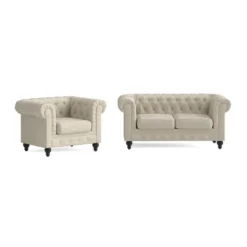 Sohvaryhmä Chesterfield Lyx, 2-istuttava sohva + nojatuoli, eri värejä (042XX)
