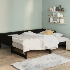 Sohvasänky ulosvedettävä musta täysi mänty 2x (90x200) cm (20256)