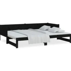 Sohvasänky ulosvedettävä musta täysi mänty 2x (90x200) cm (20256)