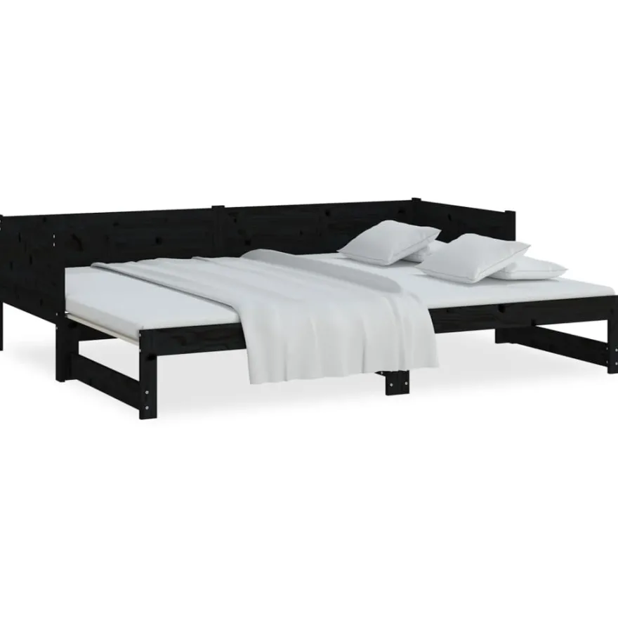 Sohvasänky ulosvedettävä musta täysi mänty 2x (90x200) cm (20256)