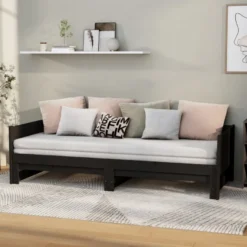 Sohvasänky ulosvedettävä musta täysi mänty 2x (90x200) cm (20256)
