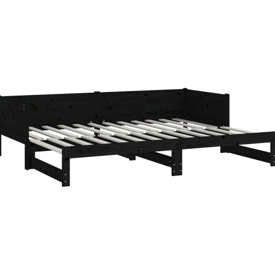 Sohvasänky ulosvedettävä musta täysi mänty 2x (90x200) cm (20256)