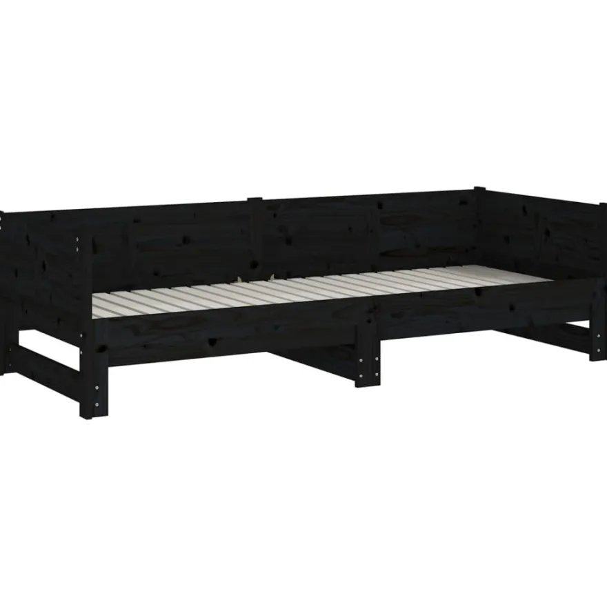 Sohvasänky ulosvedettävä musta täysi mänty 2x (90x200) cm (20256)