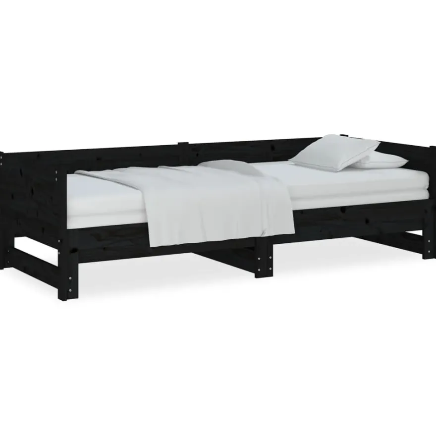 Sohvasänky ulosvedettävä musta täysi mänty 2x (90x200) cm (20256)