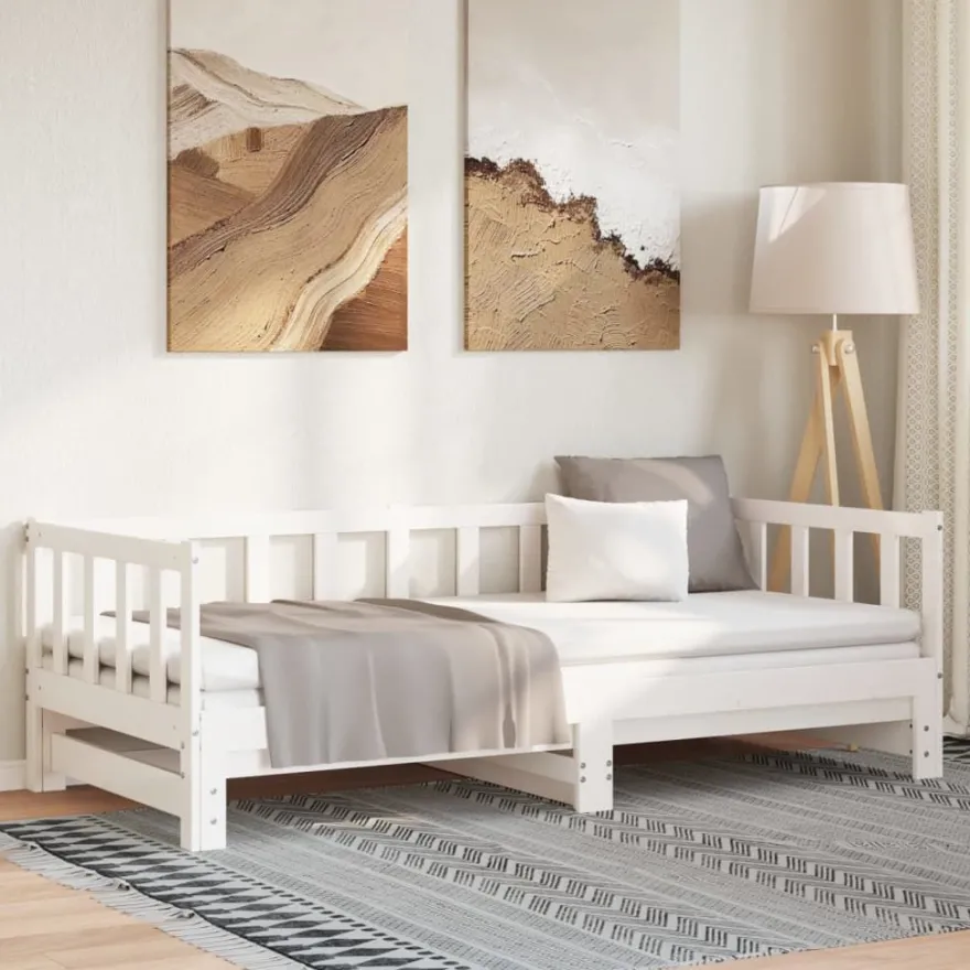Sohvasänky ulosvedettävä valkoinen 2x (90x200) cm täysi mänty (33094)