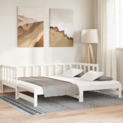 Sohvasänky ulosvedettävä valkoinen 2x (90x200) cm täysi mänty (33094)