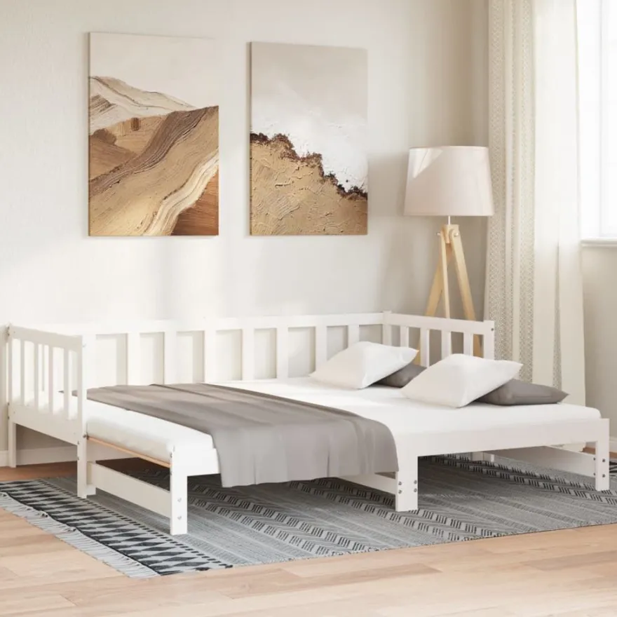 Sohvasänky ulosvedettävä valkoinen 2x (90x200) cm täysi mänty (33094)
