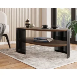 Soikea sohvapöytä FIKOLI II, ruskea, musta