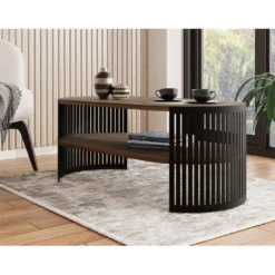 Soikea sohvapöytä FIKOLI I, ruskea, musta