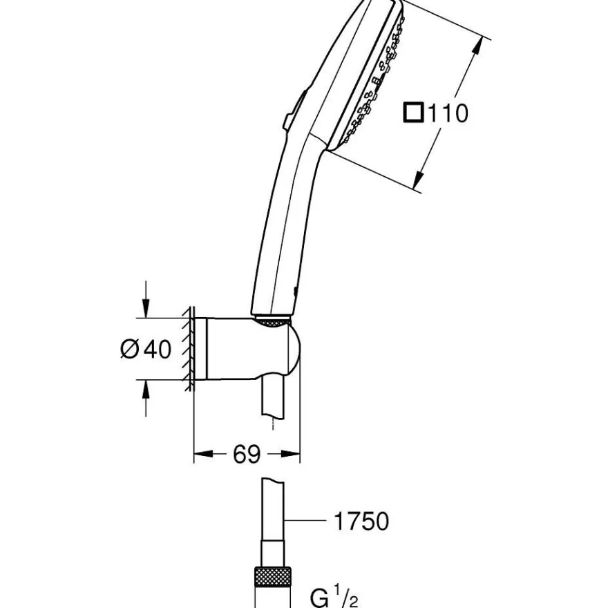 Suihkupää seinäkiinnikkeellä Grohe Vitalio Comfort 110, 3 suihkutoimintoa, kromi