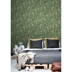 Tapetti ESTA Jungle Fever 139015, non-woven, luonto, vihreä/vaaleanpunainen