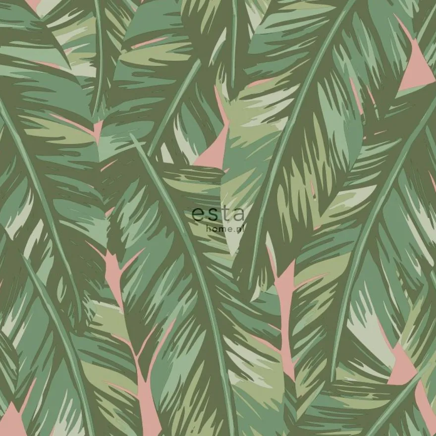 Tapetti ESTA Jungle Fever 139015, non-woven, luonto, vihreä/vaaleanpunainen