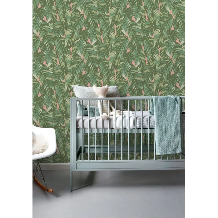 Tapetti ESTA Jungle Fever 139015, non-woven, luonto, vihreä/vaaleanpunainen