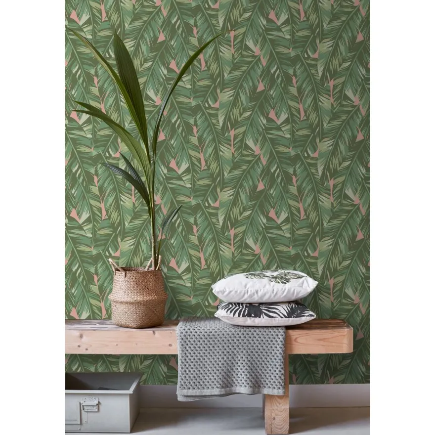 Tapetti ESTA Jungle Fever 139015, non-woven, luonto, vihreä/vaaleanpunainen