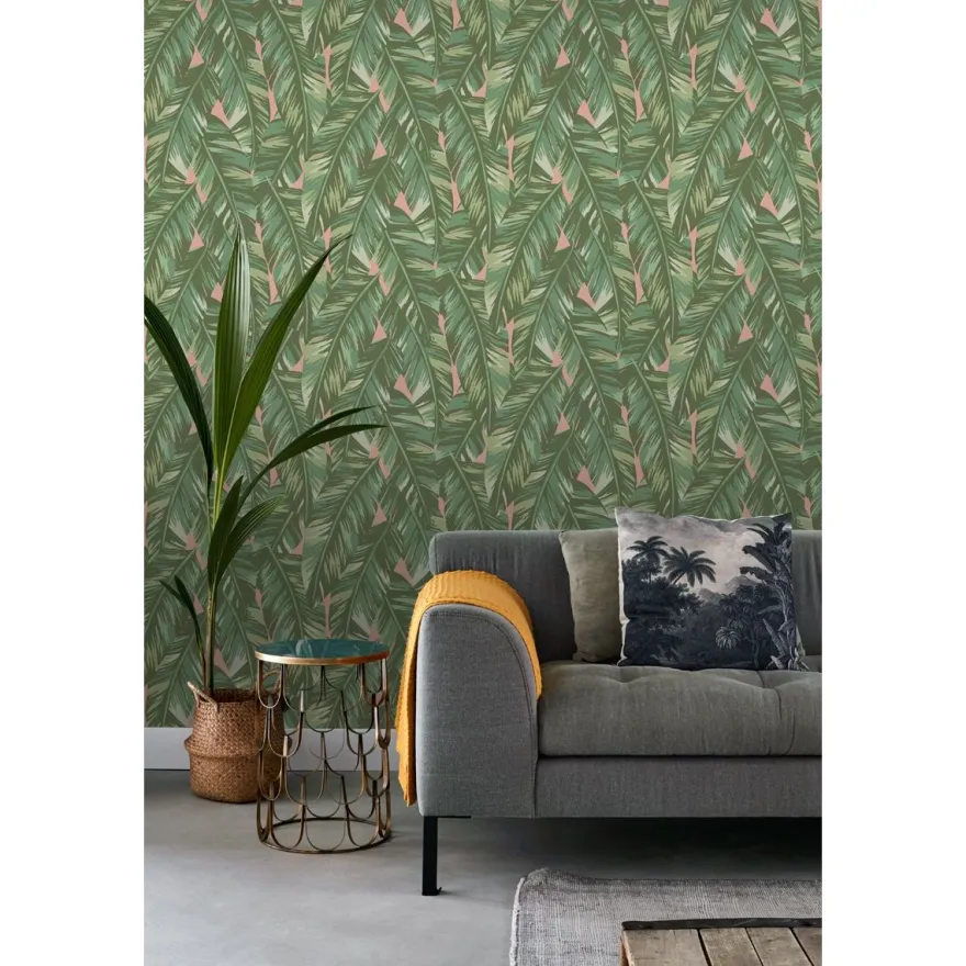 Tapetti ESTA Jungle Fever 139015, non-woven, luonto, vihreä/vaaleanpunainen