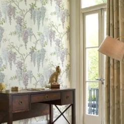 Tapetti Laura Ashley 113356 Wisteria Gardens Pale Iris, romanttinen, sininen