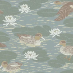 Tapetti Långelid/Von Brömssen Duck pond, non-woven, maalaisromanttinen, turkoosi
