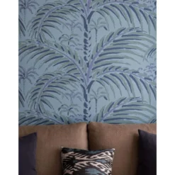 Tapetti Långelid/Von Brömssen Palm house, non-woven, palmu, turkoosi