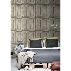 Tapetti Panel Doors 138210, puujäljitelmä, taupe