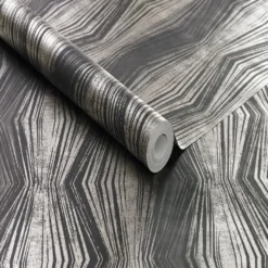 Tapetti Sandudd Vermeil 104153, non-woven, graafinen/geometrinen, musta/helmiäinen