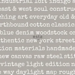 Tapetti Text 137704, non-woven, teksti, harmaanruskea