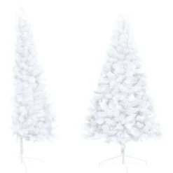 Tekojoulukuusen puolikas, valkoinen, LED-valo ja pallot, eri kokoja
