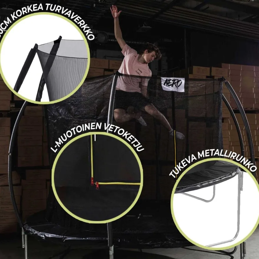 Trampoliini React Aero, Ø427cm, turvaverkolla
