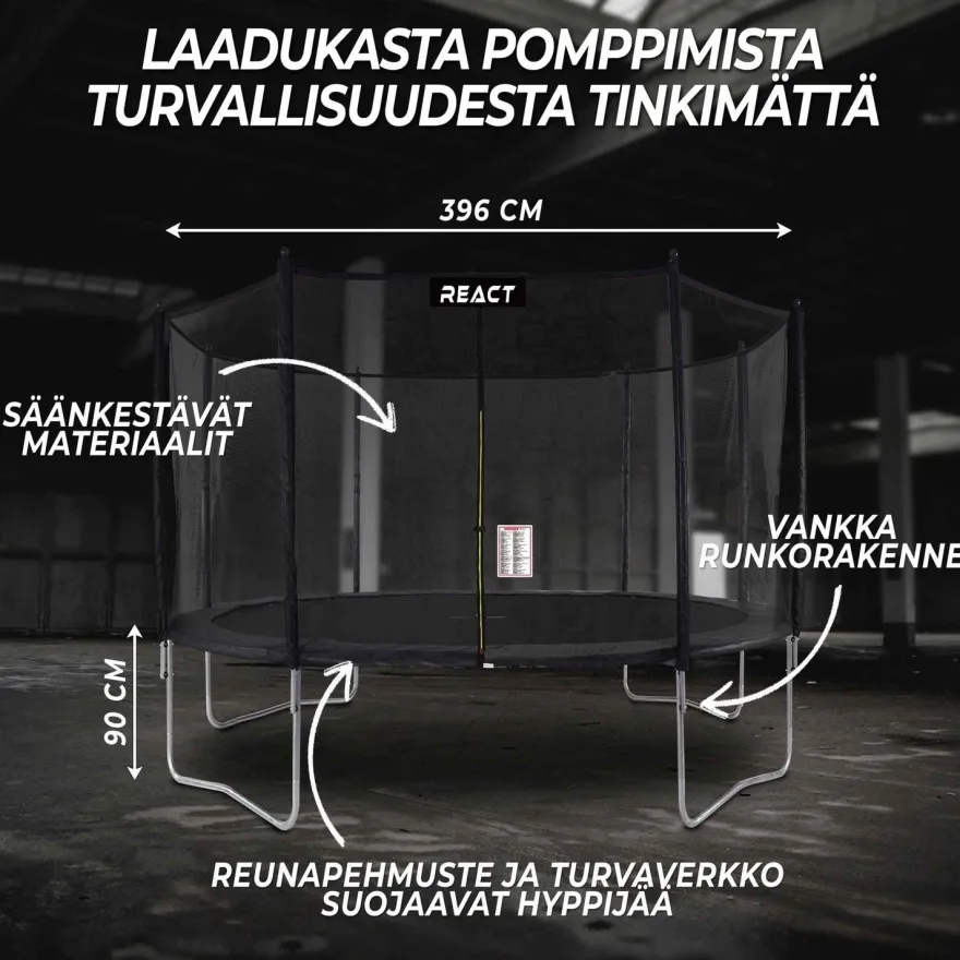 Trampoliini React, Ø396cm, turvaverkolla