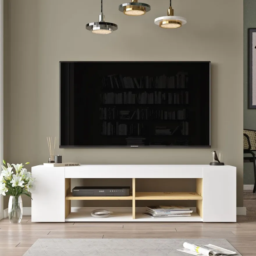 TV-taso Linento Furniture LV13, valkoinen/tammi