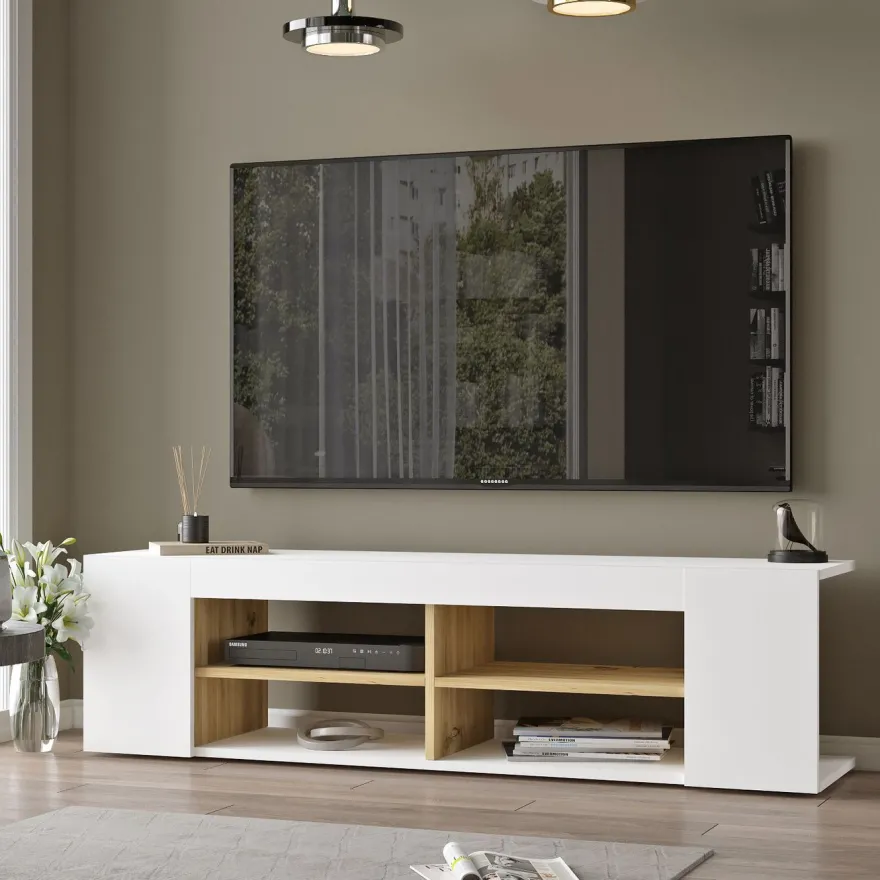 TV-taso Linento Furniture LV13, valkoinen/tammi