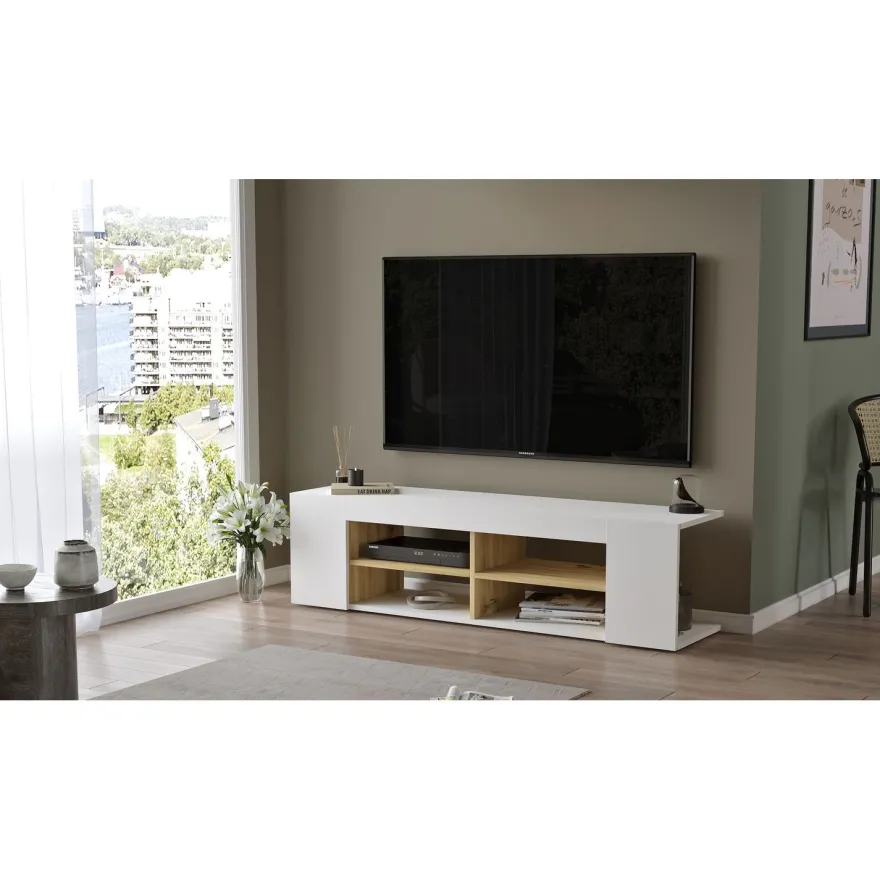 TV-taso Linento Furniture LV13, valkoinen/tammi