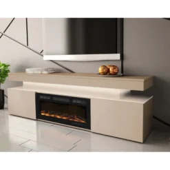 TV-taso Nomla EF 2D GLOSSA 10, LED-valaistuksella, sähkötakalla, leveys 190cm, beige