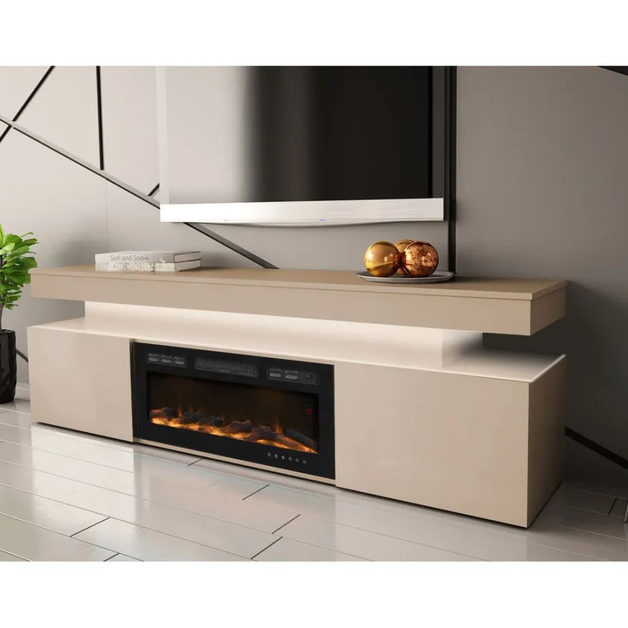 TV-taso Nomla EF 2D GLOSSA 10, LED-valaistuksella, sähkötakalla, leveys 190cm, beige