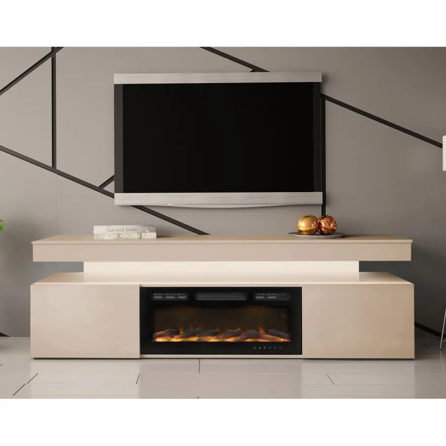 TV-taso Nomla EF 2D GLOSSA 10, LED-valaistuksella, sähkötakalla, leveys 190cm, beige