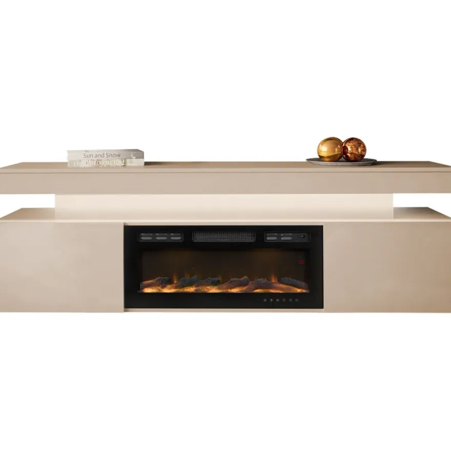 TV-taso Nomla EF 2D GLOSSA 10, LED-valaistuksella, sähkötakalla, leveys 190cm, beige