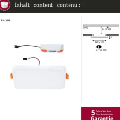 Upotettava LED-paneeli Paulmann VariFit Veluna Edge, IP44, 12x12cm, 8.5W, 3000K, valkoinen
