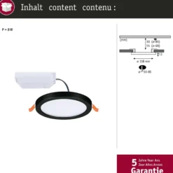 Upotettava LED-paneeli Paulmann VariFit Areo, IP44, Ø118mm, 6.5W, 3000K, musta
