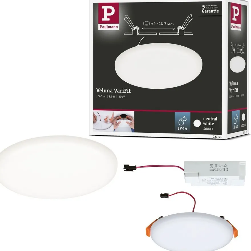Upotettava LED-paneeli Paulmann Veluna, IP44, Ø12.5cm, 8.5W, 4000K, satiini
