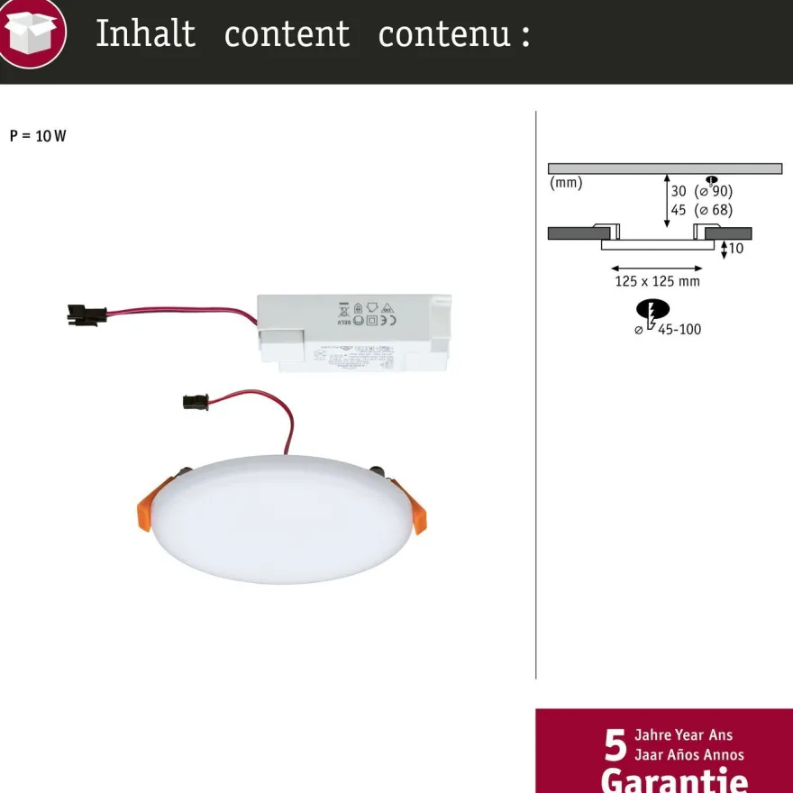 Upotettava LED-paneeli Paulmann Veluna, IP44, Ø12.5cm, 8.5W, 4000K, satiini