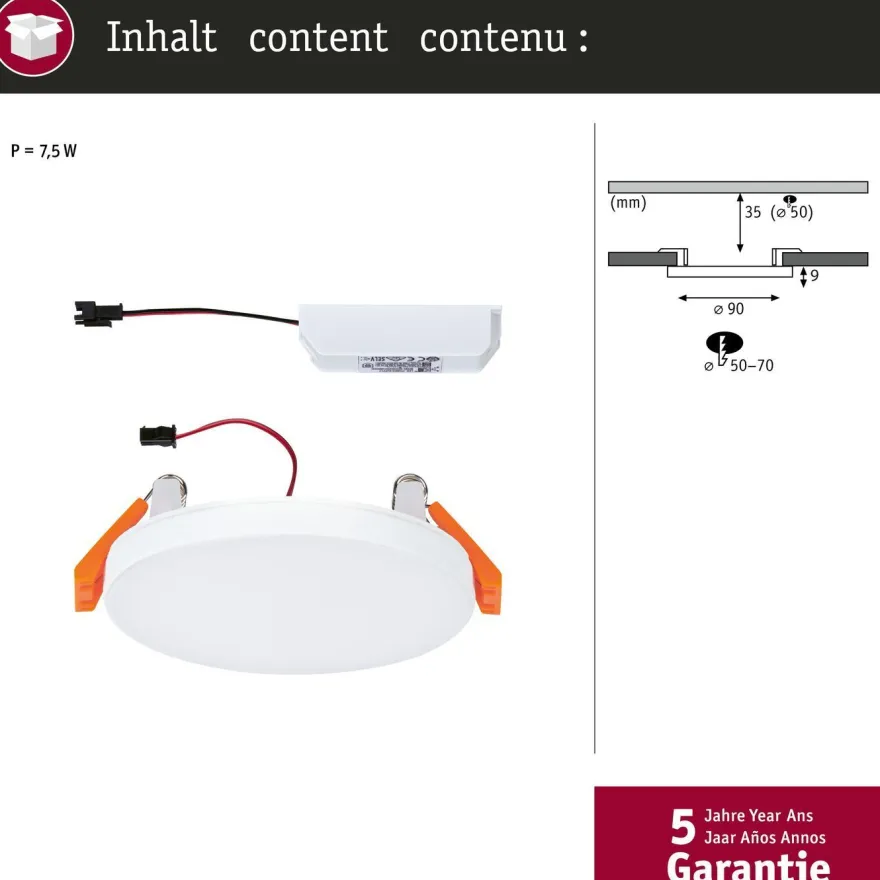 Upotettava LED-paneeli Paulmann VariFit Veluna Edge, IP44, Ø9cm, 6W, 4000K, valkoinen